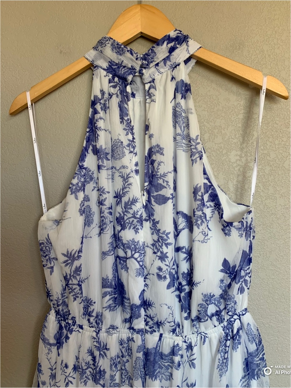 Lulus Large Float To You White & Blue Floral Print Halter Tiered Midi Dress NWT - Picture 8 of 15